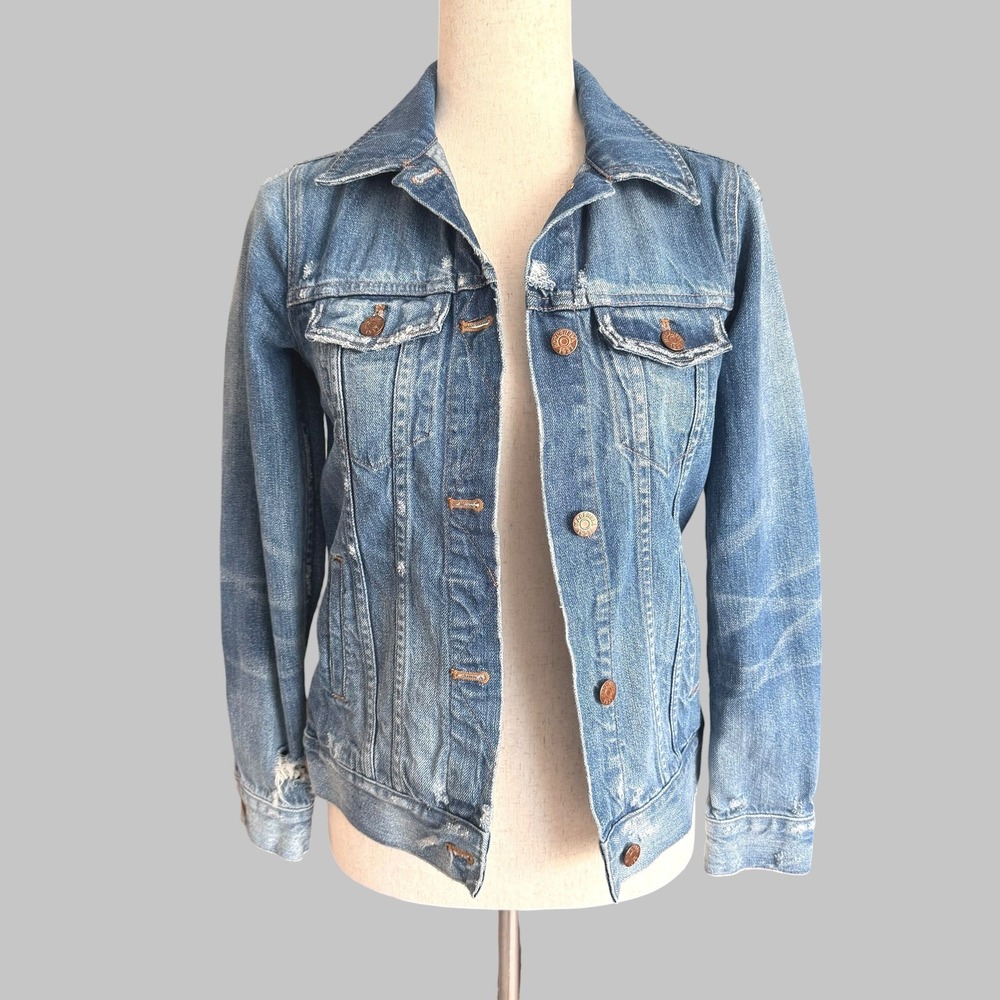 Madewell Distressed Denim Jean Jacket Blue XS Grunge Indie Rugged Streetwear